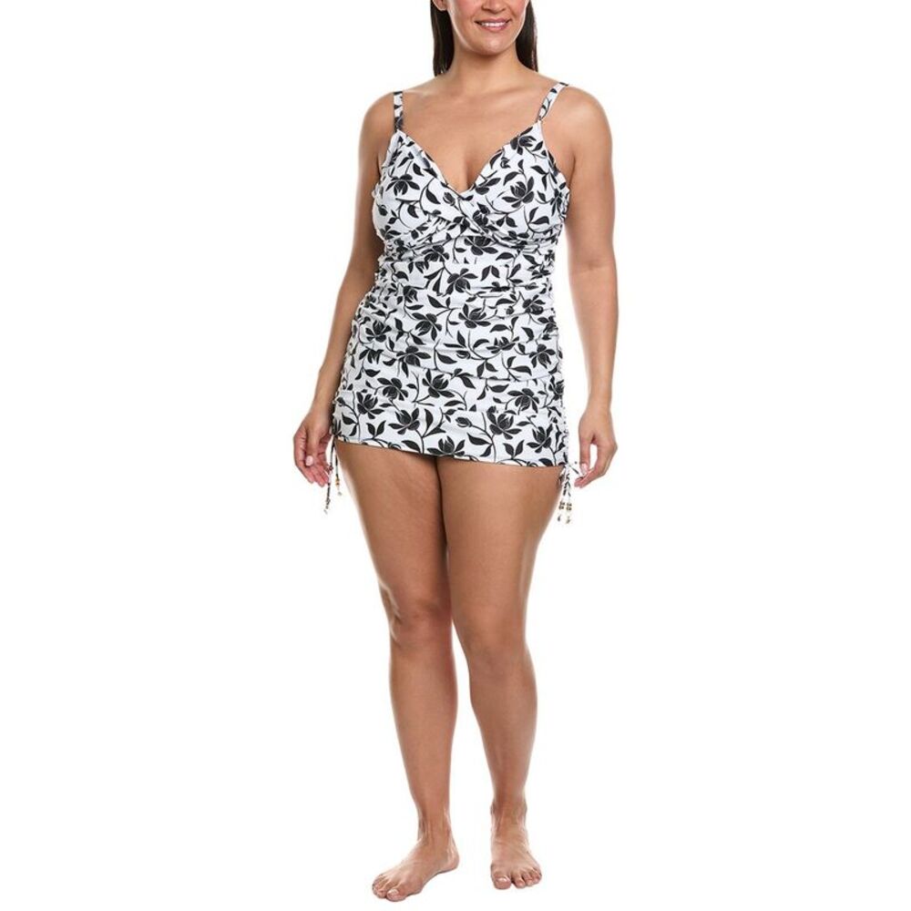 Nicole Miller Womens  2Pc Tankini & Ruched Swim Skirt Set, White
